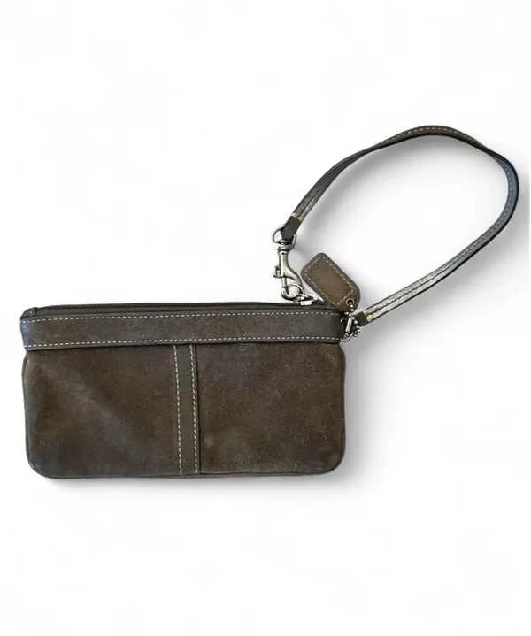 Coach Suede Leather Wristlet Brown - Image 2