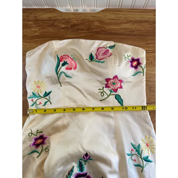 Tibi Strapless Floral Embroidered Silk Dress Cream Small - Image 7