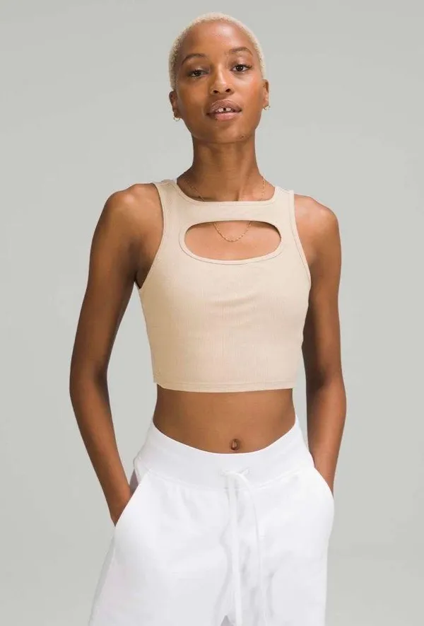 Lululemon LA Front Cut-Out Crop Tank Trench 6 - Image 5
