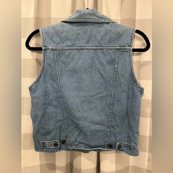 Vintage 90s 00s Tangibles Blue Denim Vest with Floral Embroidery - Image 4