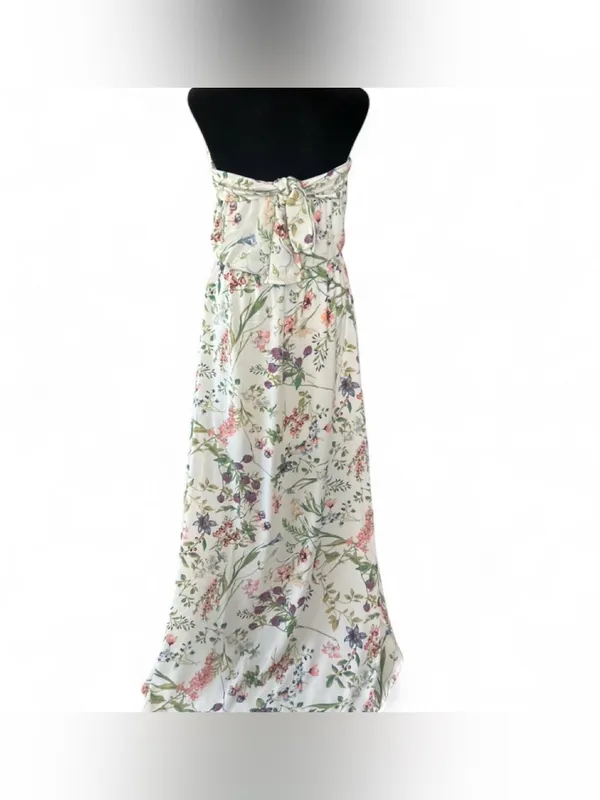 Peach Love California Floral Strapless Chiffon Lined Maxi Dress M - Image 4
