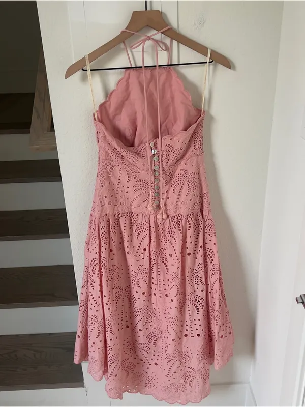 Farm Rio Blush Pink Palm Tree Eyelet Midi Dress in Pink - Image 5