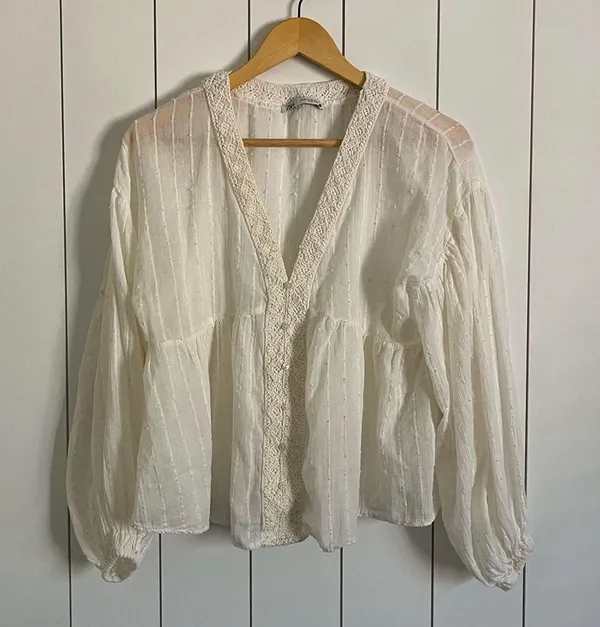 Zara Balloon Sleeve V-neck Blouse - Image 3