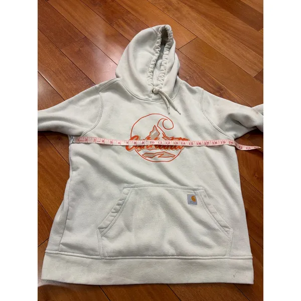 Carhartt Hoodie White Relaxed Fit Graphic Mountain Logo Sweatshirt Size L(12-14) - Image 6