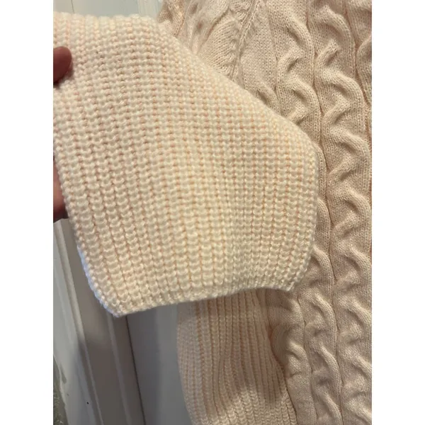 Petal Dew Womens‎ Cable Knit Split V-Neck Sweater Pale Peach Cream Size L Hygge - Image 4