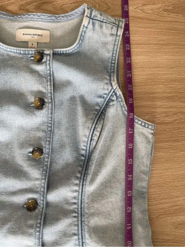 Banana Republic 4 Long Cutaway Vest Acid Light Wash Denim Office Work High Neck - Image 7