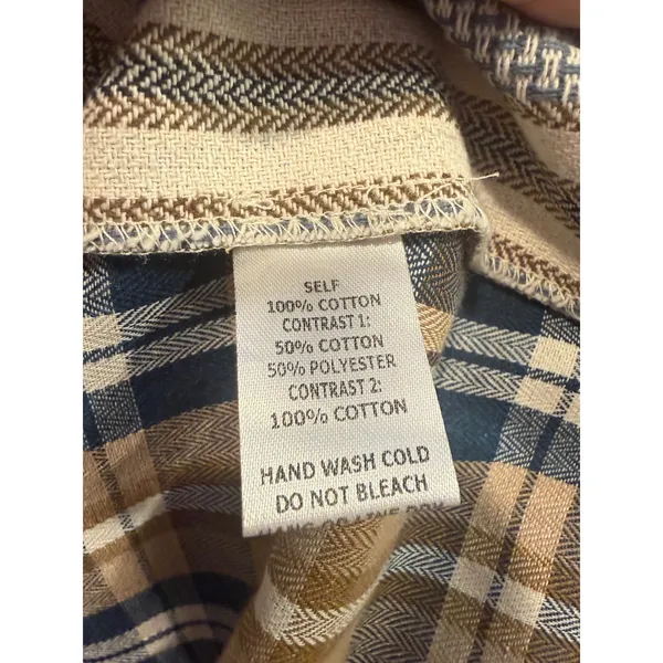 Easel Mixed Media Patchwork Plaid Striped Star Button Down Shirt Blue Size Small - Image 3