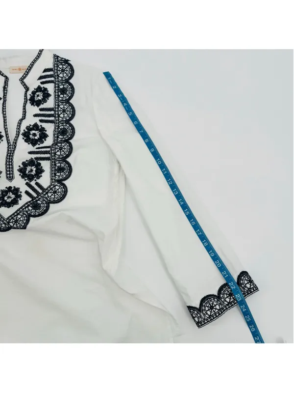 Tory Burch Richa Tunic Top Size 8 White Navy Blue Embroidered - Image 9