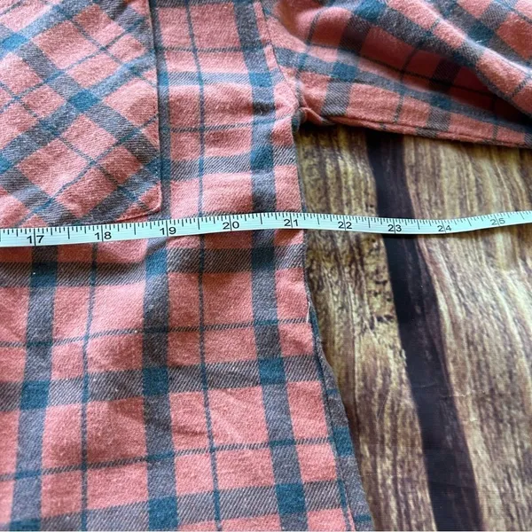 Women’s Hem & Thread Flannel Shirt Orange Blue Frayed Edges Size Large Oversized - Image 5