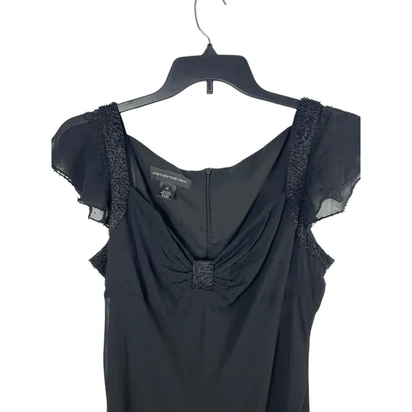 VTG 90s Y2K Jones New York Black Babydoll Beaded Silk Sheer Lined Dress 14 - Image 6