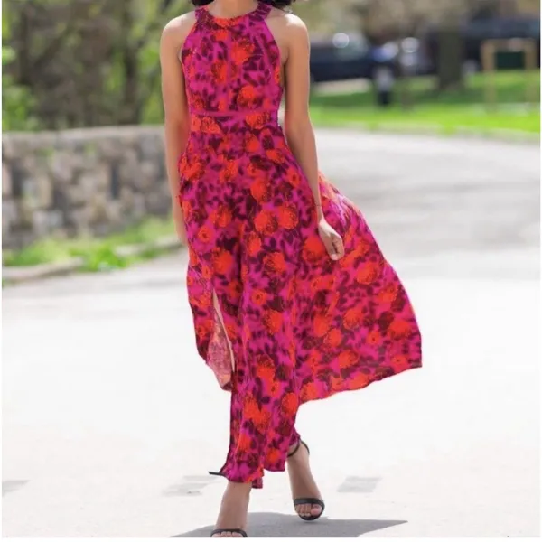 Abel The Label Anthropologie Charlotte Maxi Dress Small Fuschia Red Floral Boho - Image 2