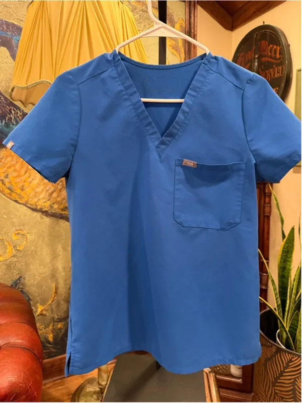 FIGS Technical Collection Blue V-Neck Scrub Top Women's XS Slim Fit Soft Stretch - Image 2