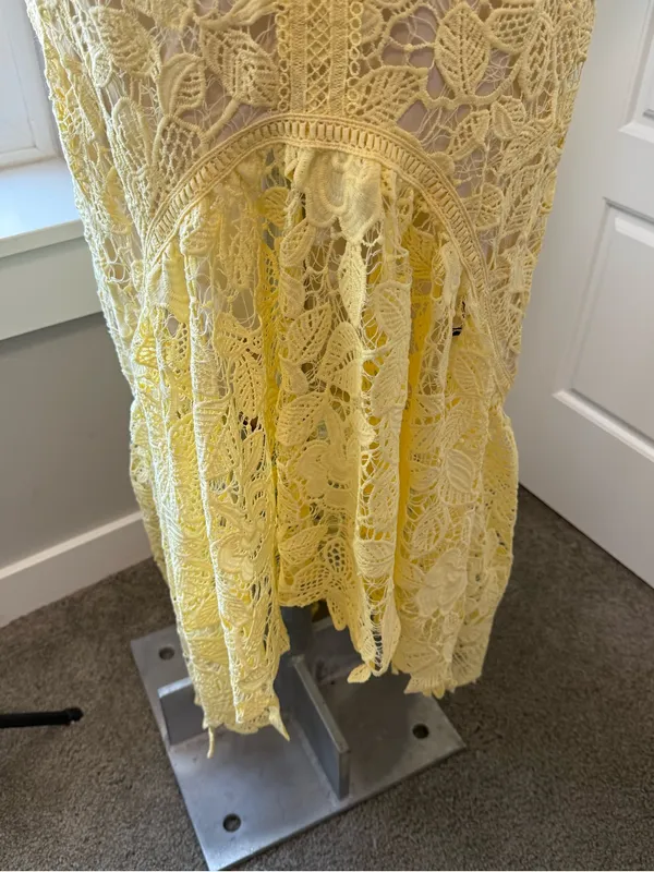 Anewsta NWT Yellow Floral Lace Short Sleeve Mermaid Maxi Dress Small - Image 8