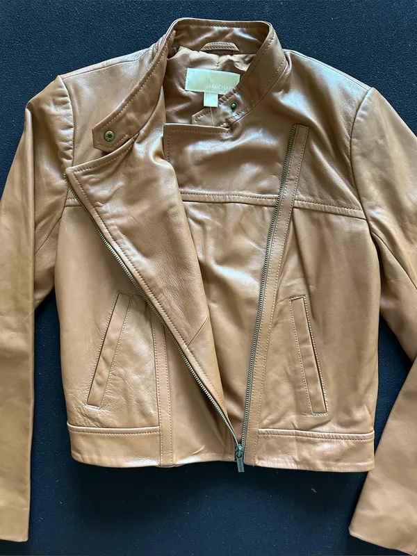 Michael Kors Genuine Leather Moto Jacket – Camel – Women's Size M - Image 3