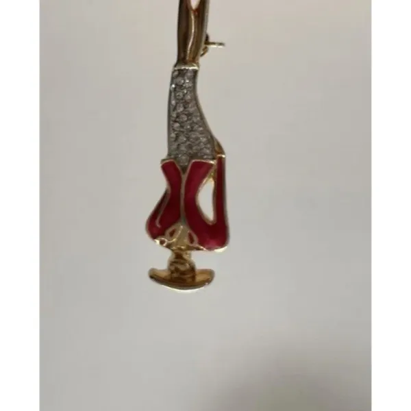 Vintage Elegant Lady Art Rhinestone Gold Tone Pin Red Suite Women’s Stones - Image 8