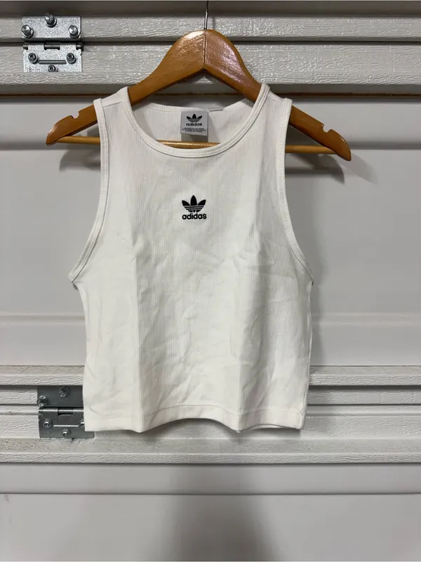 Adidas ESSENTIALS RIB TANK TOP Cropped White Medium New - Image 3