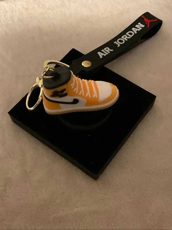 Jordan Yellow Sneaker Keyring with Black Branded Strap - Image 2
