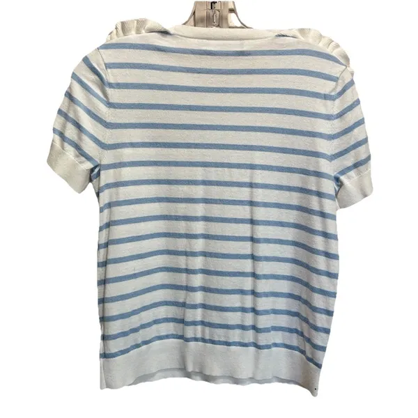 Lauren Ralph Lauren Knit Sweater‎ Short Sleeve Size L Blue/White Striped Ruffles - Image 4