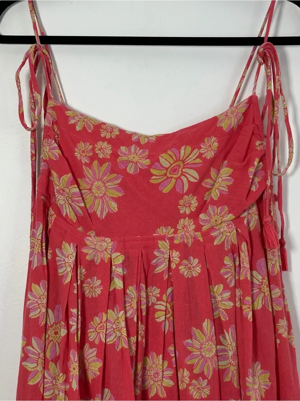 Free People Floral Babydoll Tank Top Size Small Pink Tie Strap Boho - Image 3