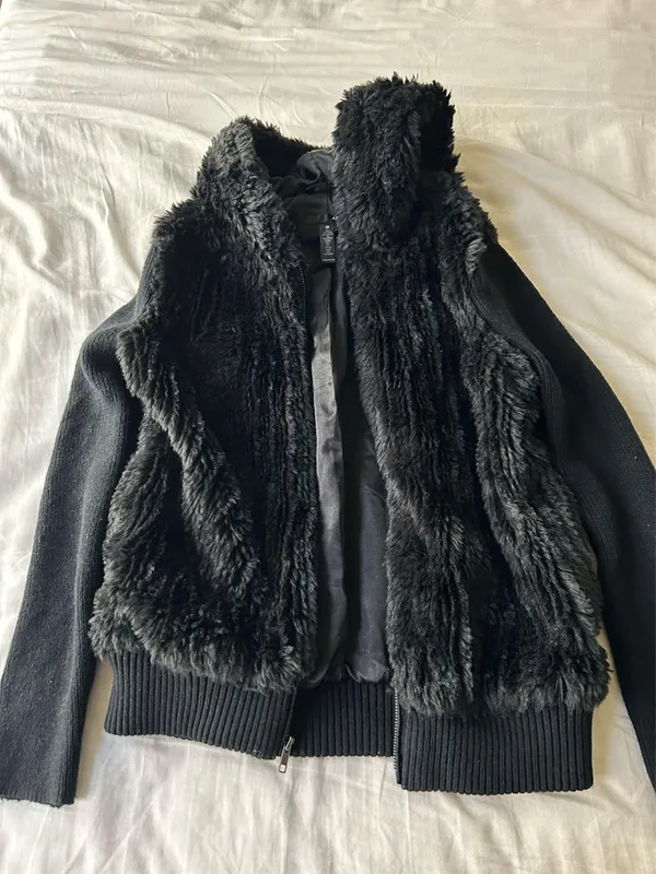 Aqua faux fur sweater jacket with hoodie - Image 3