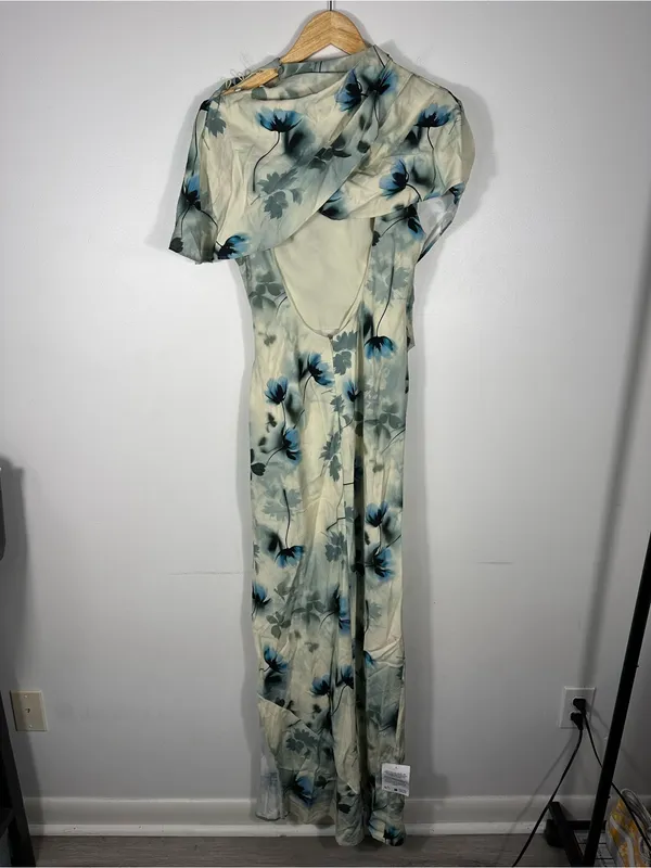 Asos Women's Natural High Neck Drape‎ Bodice Cape Floral Maxi Dress Women’s Sz 8 - Image 12