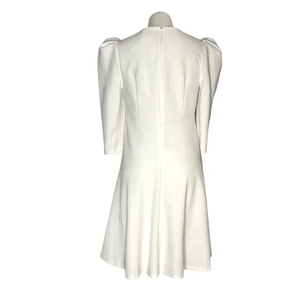 CALVIN KLEIN White Dress Puff Sleeve High Waist Lined Scuba Crepe Size 8 - Image 3