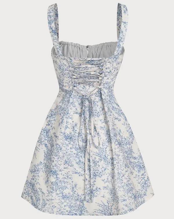 Rihoas Blue Floral Ruched Slip Corset Mini Dress - Image 7