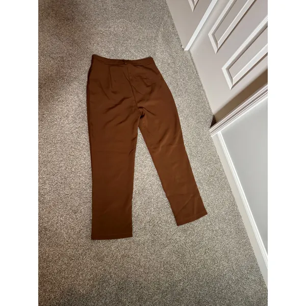 SHEIN Women Brown High Waisted Pleated Straight Leg Dress Pants Trousers Size L - Image 2