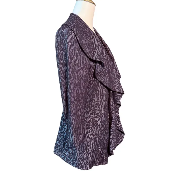 Kasper Womens Metallic Silver Black Zebra Print Ruffle Open Front Jacket Size 6 - Image 4