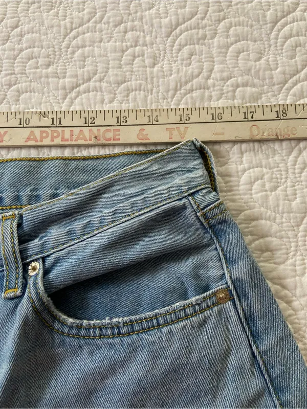 Etica Light Blue 100% Cotton High Waisted Button Fly Wide-Leg Jeans - Image 11