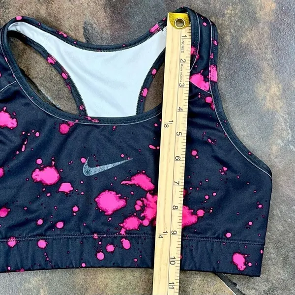 Nike Dri-FIT Black Neon Pink Splatter Racerback Sports Bra Swoosh - Image 4