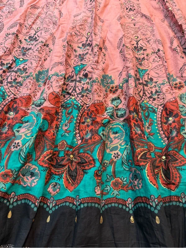 NWT Overdrive Plus 2X Boho Floral Crinkle Cotton Maxi Skirt Sequin Festival - Image 4