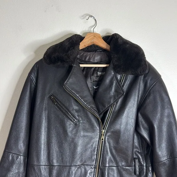 Vtg Wilsons thinsulate Leather jacket Asymmetrical‎ Zip Lined chocolate Brown S - Image 3