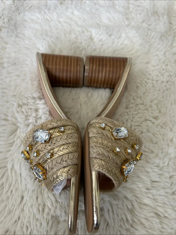 NY & Company Raquelle Heeled Rhinestone Jute Sandals - Image 5