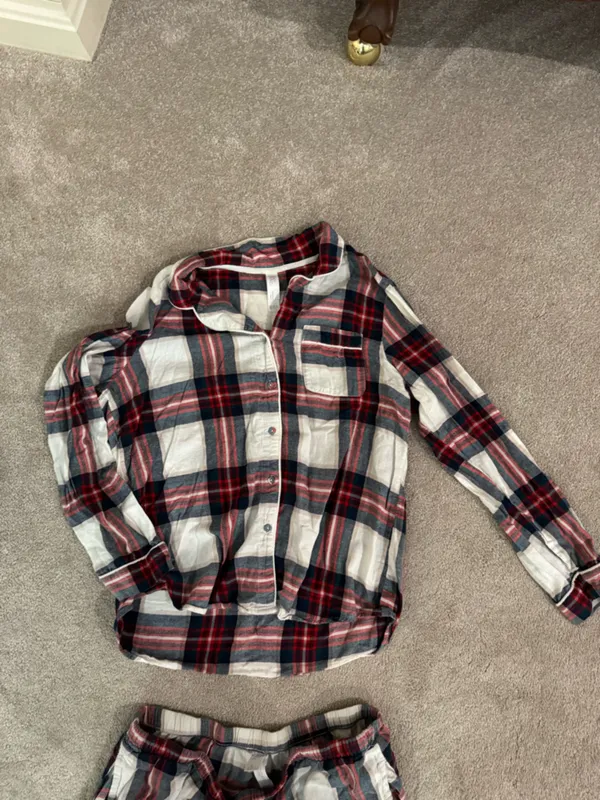 stars above Red White and Green Plaid Two-Piece Pajama Set - Image 5