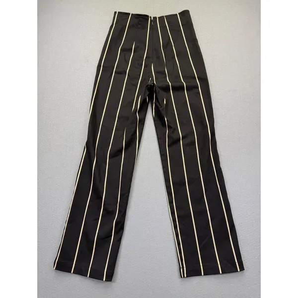 Reformation Black Pinstripe‎ High Rise Straight Leg Pants Size 2 Made in USA - Image 9