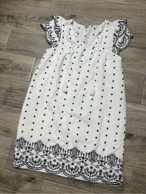 Old Navy White Black Floral Embroidered Boho Mini Dress XS - Image 2