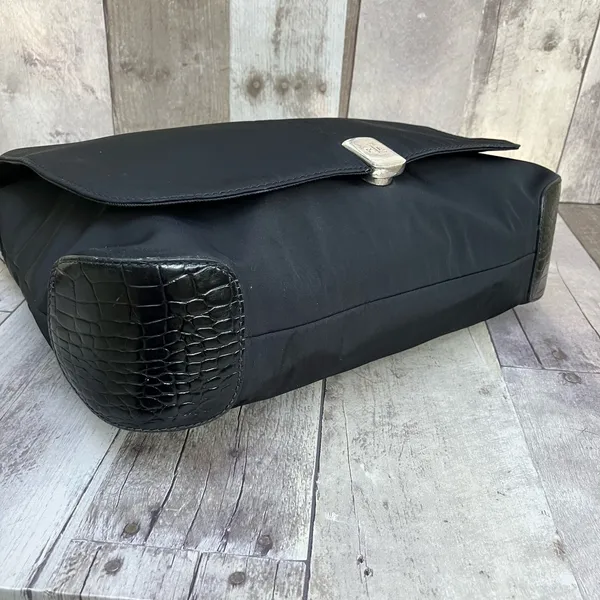 Lauren Ralph Lauren Messenger Bag Large Black Nylon Croc‎ Trim Good Crossbody - Image 11