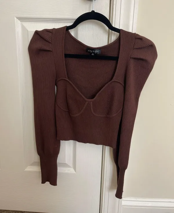Knit Long Sleeve Top Brown Size M - Image 2