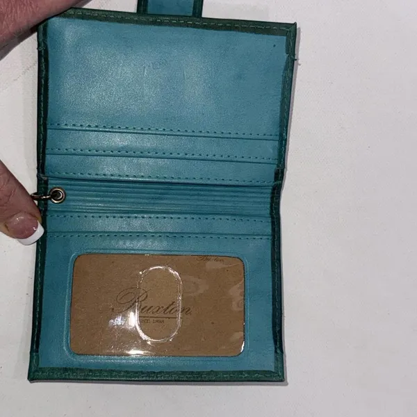 Buxton‎ Top Grain Cowhide Leather Minimalist Designer Turquoise Folding Wallet - Image 7