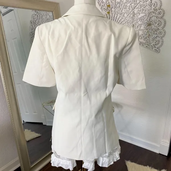 NWT Commense Metal Detail Short-Sleeve Blazer Cream Gold S - Image 7