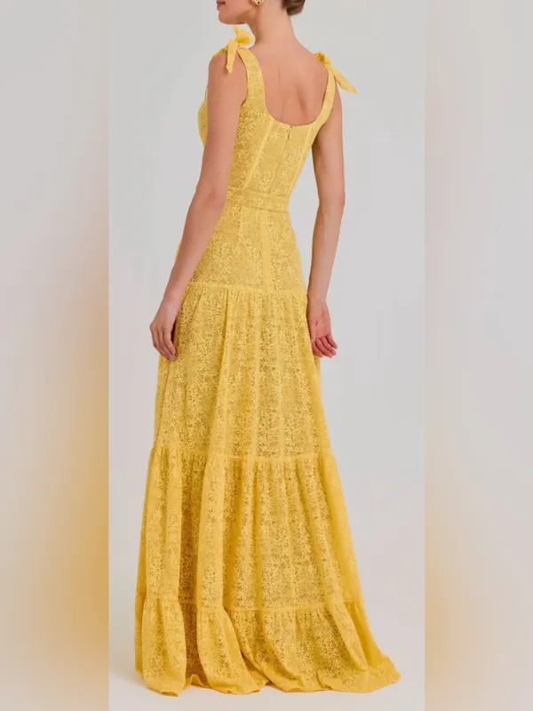 NEW NADINE MERABI Miranda Lace Yellow Belted Gown sz 6 - Image 2