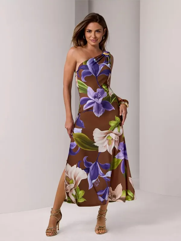 Boston Proper Printed One Shoulder Maxi Dress Size S Feminine Dress Floral - Image 2