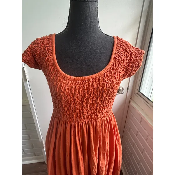 Free People All Eyes on You Maxi Dress Medium Boho Smocked prairie flattering - Image 2