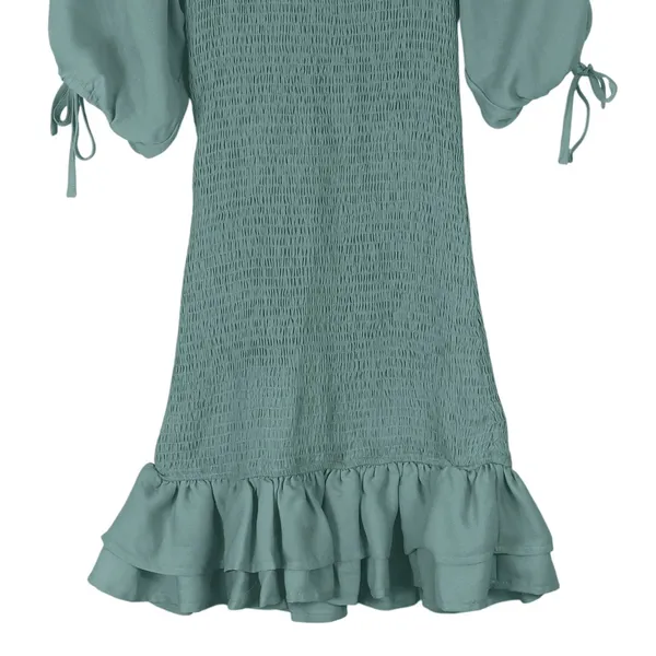 A Love Like You Dress Cottagecore Puff Sleeve Mini Dress Green Smocked Ruffle S - Image 4