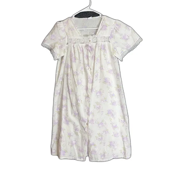 Vintage Womens Size Medium Floral Nightgown Robe Set Purple Lace Made in USA - Image 2