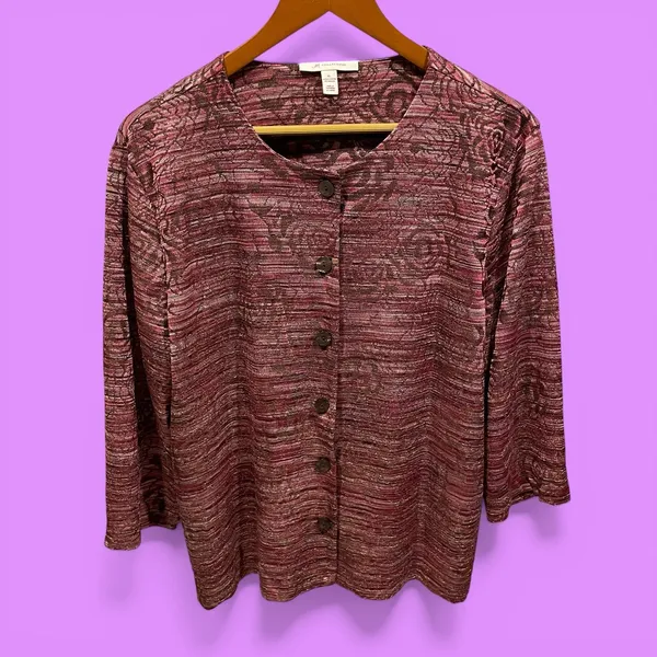 JM Collection Cute cottagecore raspberry roses stretchy cardigan tapestry look top - Image 2