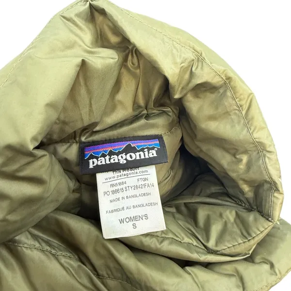 Patagonia Prow Jacket Olive Green Down Puffer Coat Womens Zip‎ Warm Small - Image 10