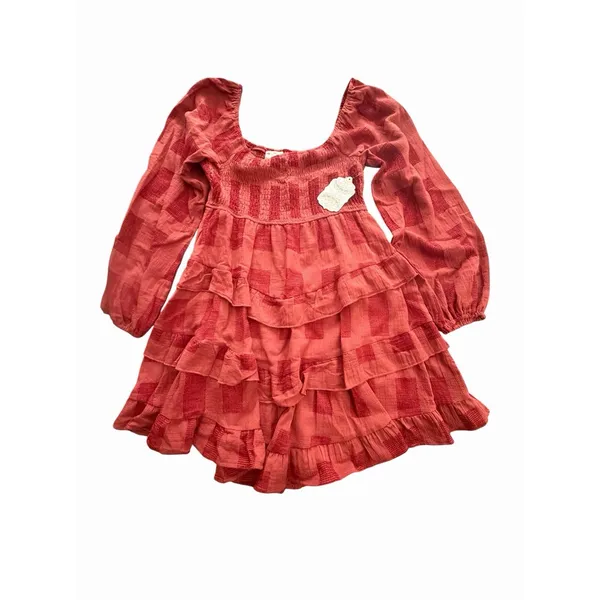 Altar'd State Rust Tiered Ruffle Mini Dress Smocked Long Sleeve Medium NWT #C2-1 - Image 8