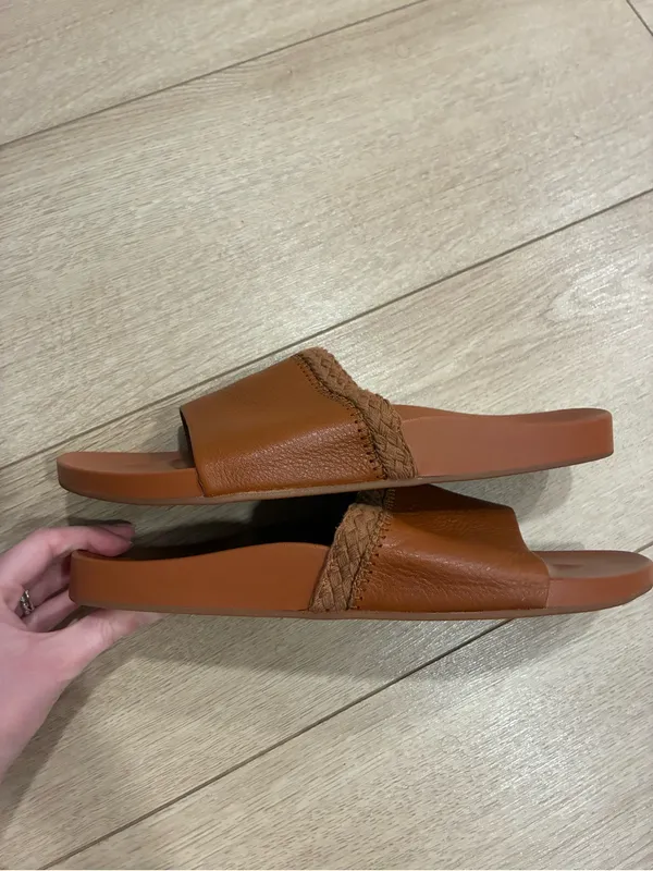 OluKai Women’s Pakea Woven Brown Slip On Sandal Leather Size 10 - Image 2
